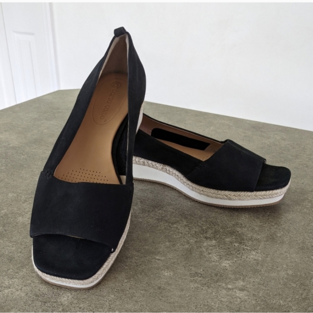 Corso Como Dallen Espadrille Wedge Sandals, black suede, size 7.5
